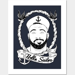 Vintage sailor black and white Posters and Art